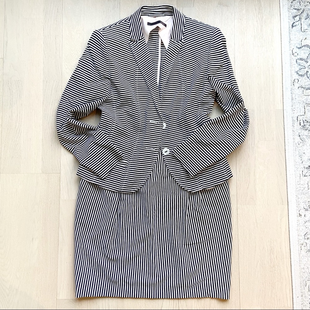 Cinque Black & White Striped Skirt Suit